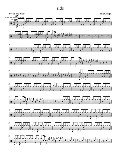 Twenty one Pilots - Ride - drumset sheet music