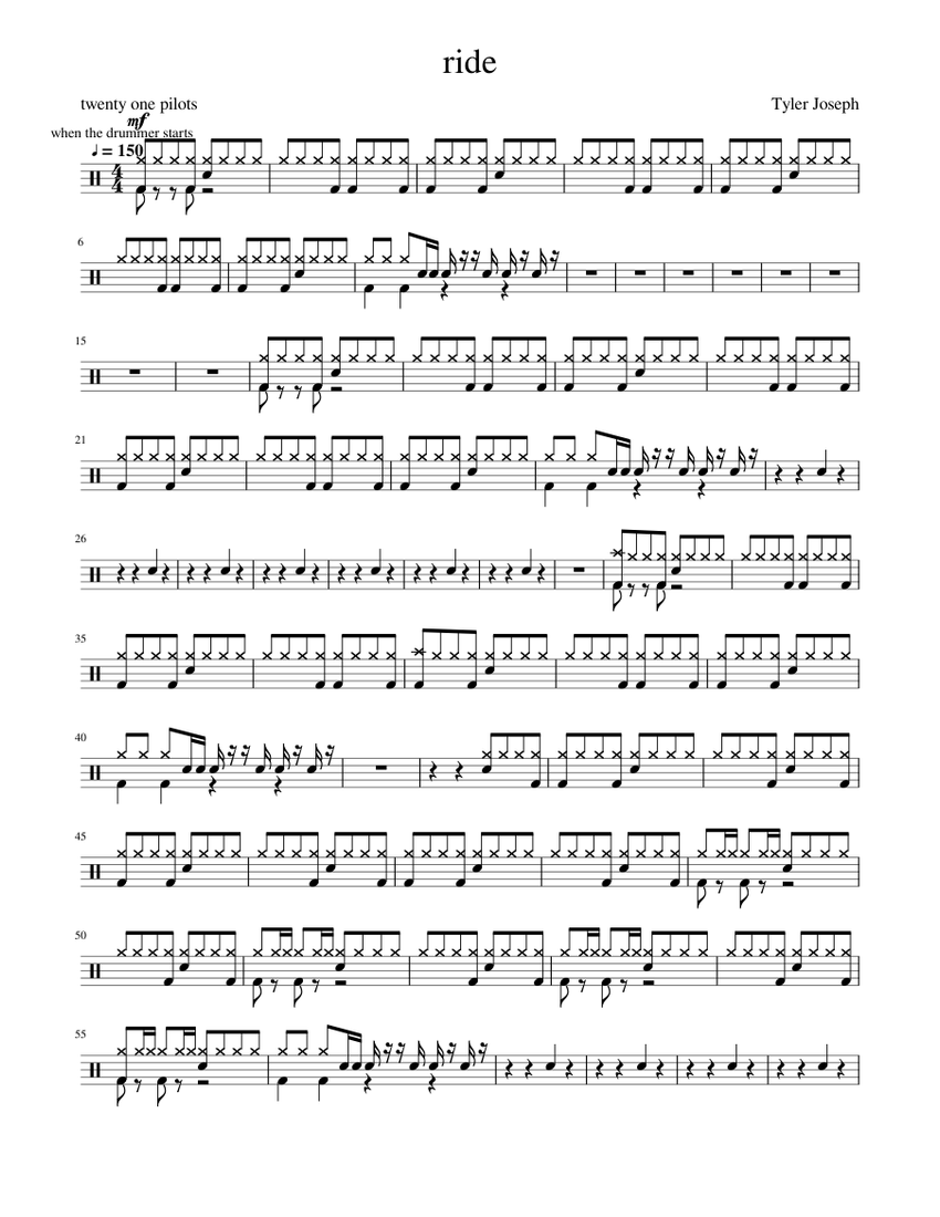 Twenty one Pilots - Ride - drumset sheet music Sheet Music for Drum ...