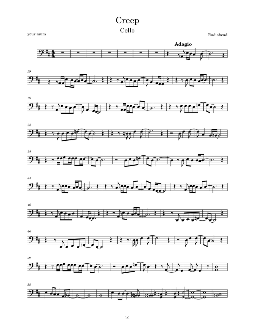Creep – Radiohead Creep Radiohead -Cello Sheet Music for Cello