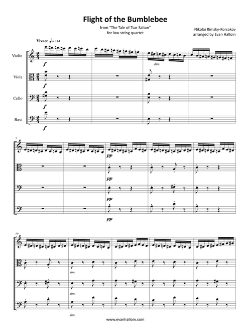 Rimsky-Korsakov - Flight of the Bumblebee for violin, viola, cello, and double bass (Arr. Evan Halloin) - Nikolai Rimsky-Korsakov (Small Ensemble)