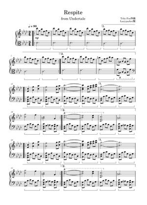 Respite - Toby Fox Sheet Music for Piano (Solo) easy | MuseScore.com
