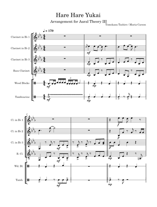 Hare Hare Yukai Clarinet Ensemble Arrangement