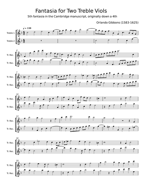 Six Fantasias for Two Treble Viols - Orlando Gibbons