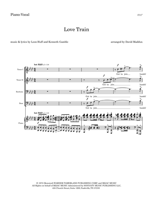 Love Train (Arr. David Maddux) - O'Jays (Choral, TTBB)