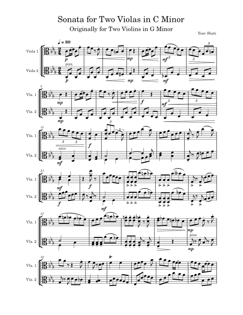 Sonata for Two Violas in C Minor Sheet music for Viola (String Duet