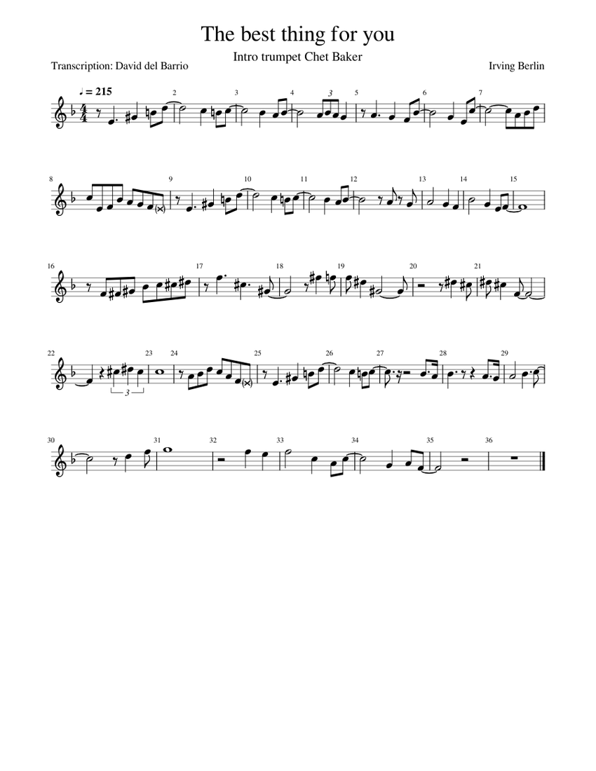 The Best Thing For You (Would be me) Sheet Music for Trumpet in b
