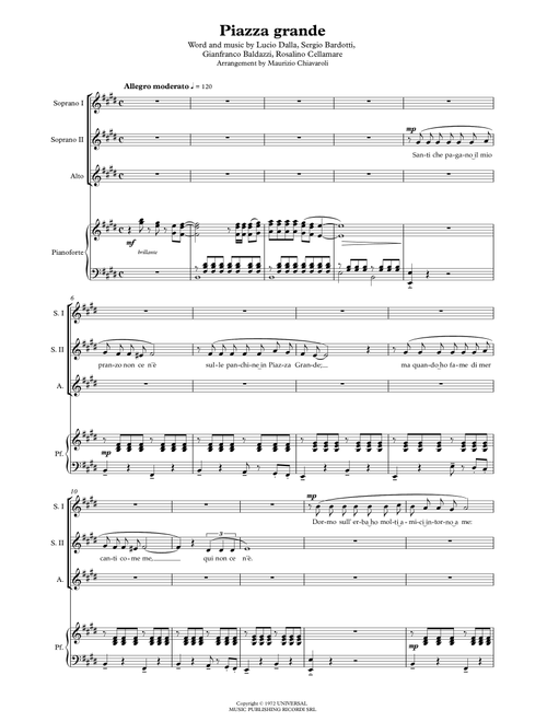 Piazza Grande (Arr. Maurizio Chiavaroli) - Dalla/De Gregori (Choral, SSA)