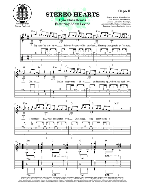 Stereo Hearts (Arr. Franz Beckert) - Gym Class Heroes Featuring Adam Levine (Easy Guitar with TAB)