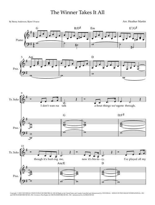 The Winner Takes It All (Arr. Heather Martin) - ABBA (Choral, SSA)