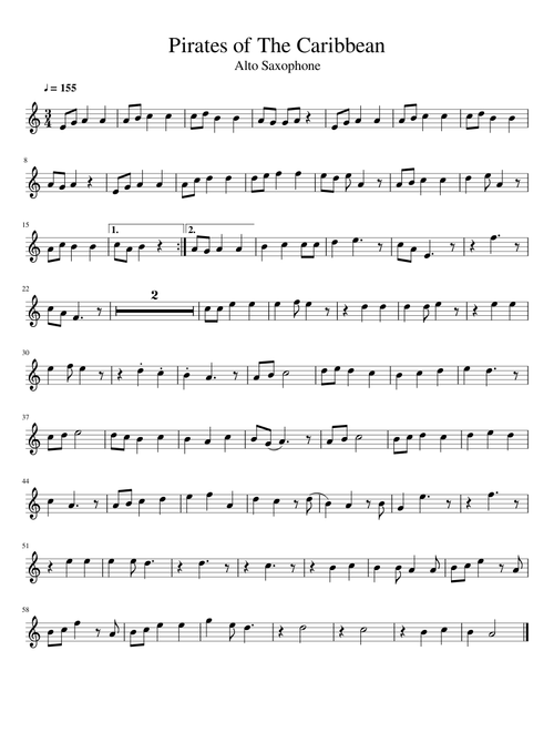 Pirates of The Caribbean for Alto Saxophone