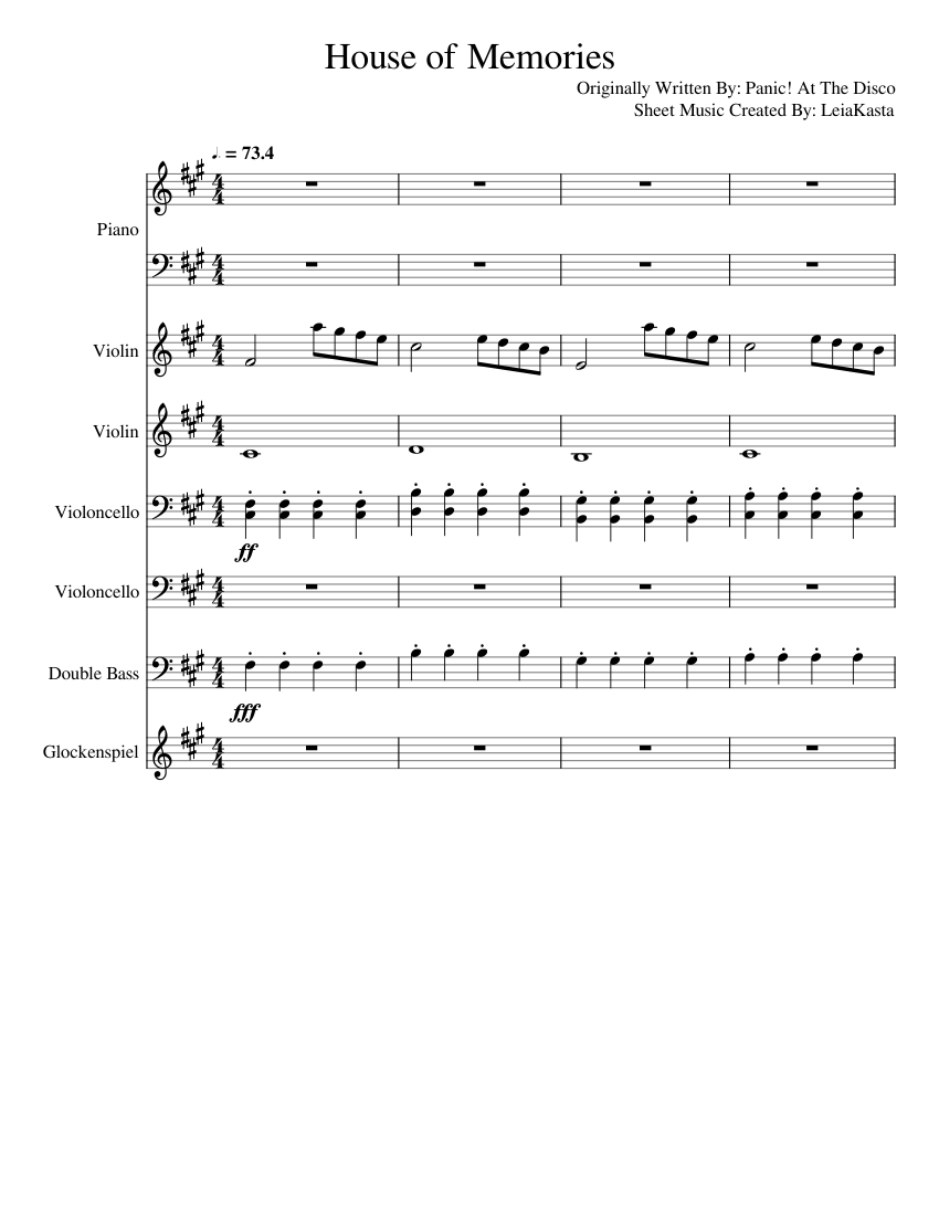 House_of_Memories Sheet music for Piano, Contrabass, Glockenspiel