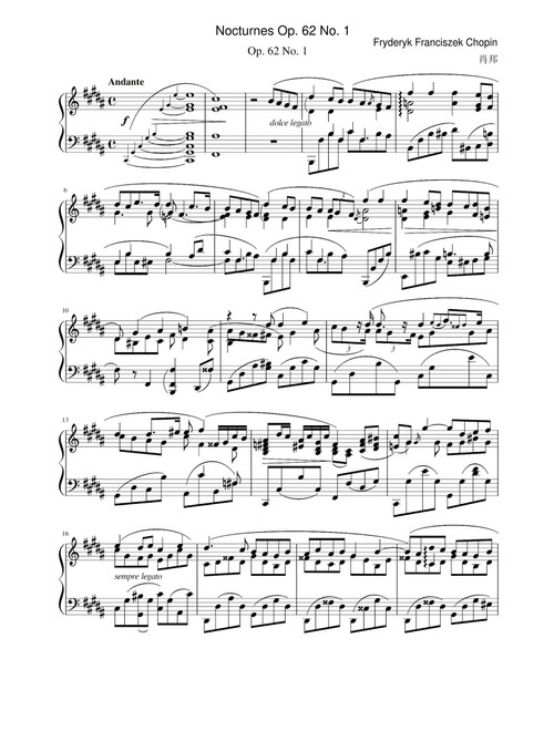 Nocturnes Op. 62 No. 1 - Fryderyk Franciszek Chopin (Piano Solo)