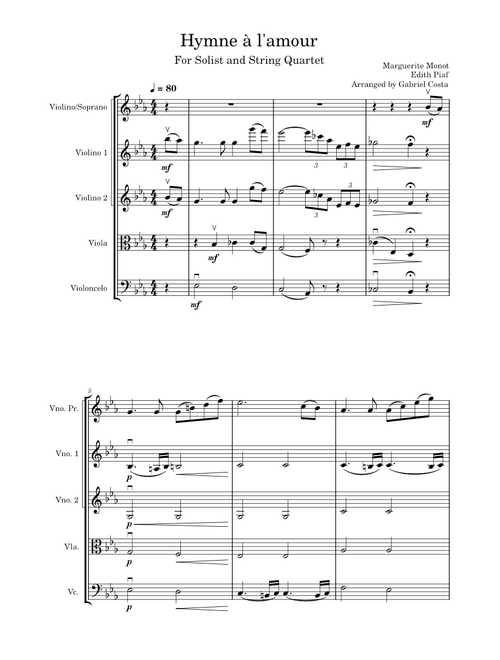Hymne à l'amour – Édith Piaf (String Quartet + Solist)
