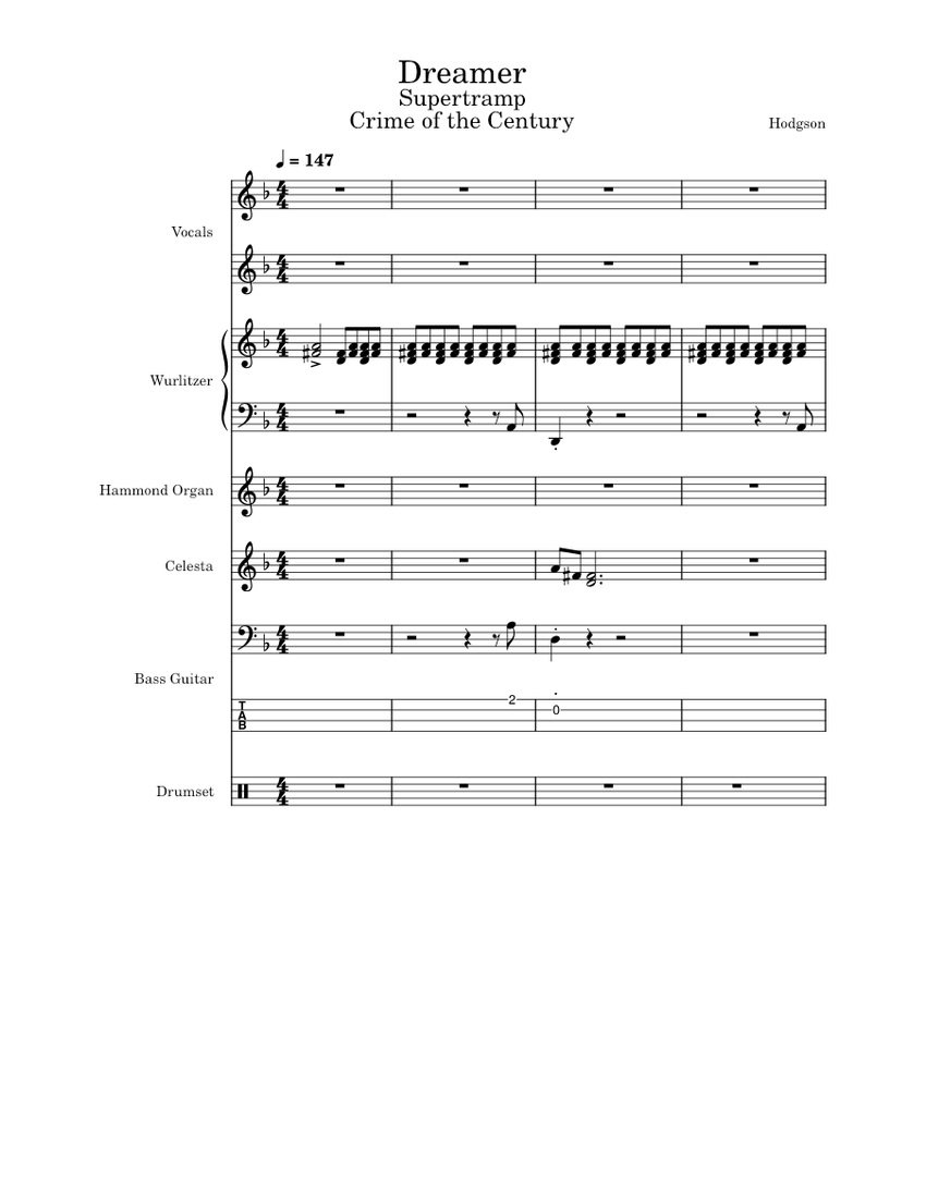 Dreamer – Supertramp Sheet Music and Tab for Piano, Organ, Celesta ...