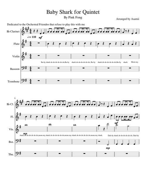 Baby Shark Song for Quintet