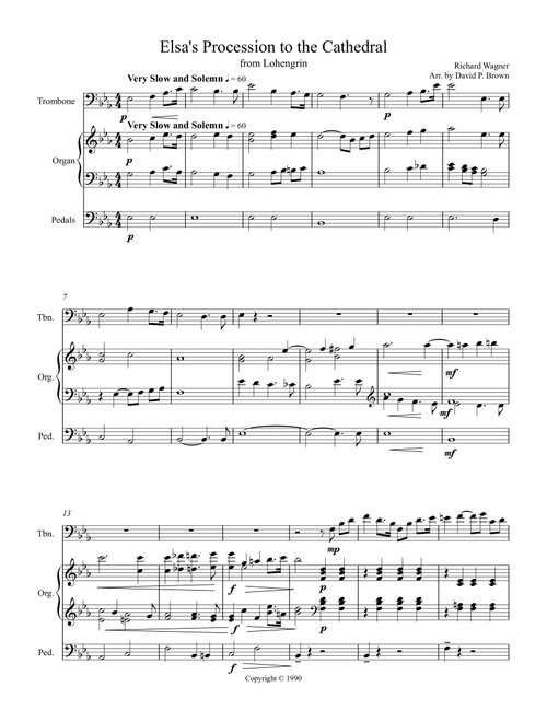 Elsa's Procession to the Cathedral (from Lohengrin) for Trombone and Organ (Arr. David Brown) (Trombone and Piano)