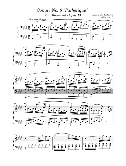Sonata No. 8, 2nd Movement (Pathétique)  – Ludwig van Beethoven