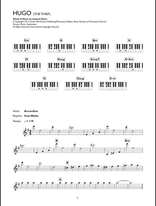 The Thief (from Hugo) - Howard Shore (Piano Chords-Lyrics)