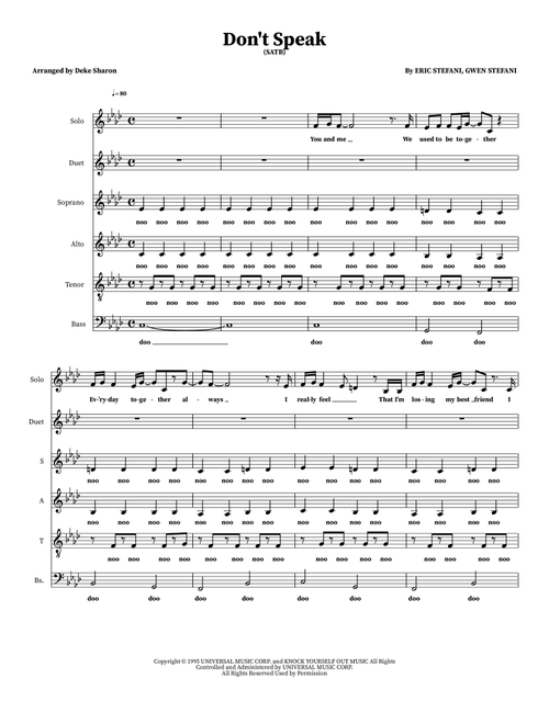 Don't Speak (Arr. Deke Sharon) - No Doubt (Choral, SATB)