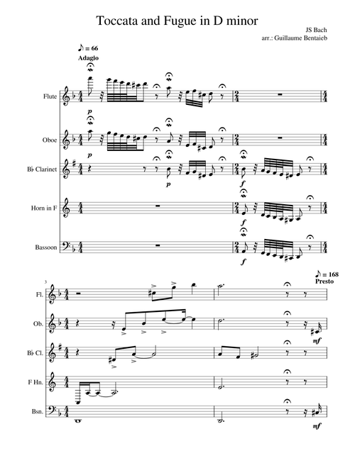 Toccata and Fugue in D minor, BWV 565 – Johann Sebastian Bach for Woodwind Quintet