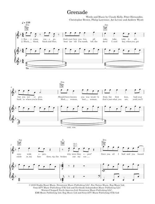 Grenade - Bruno Mars (Piano-Voice-Guitar)