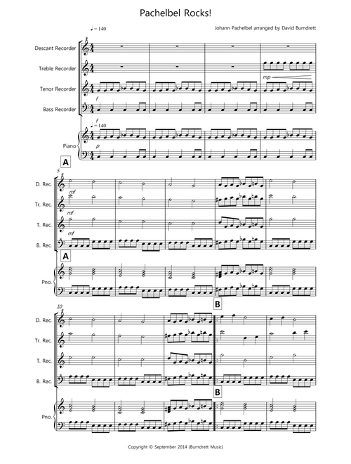 Pachelbel Rocks! for Recorder Quartet (Arr. David Burndrett) - Johann Pachelbel (Recorder Solo)