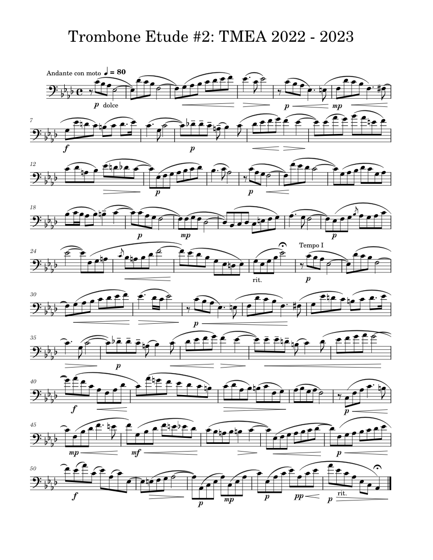 Trombone Etude #2: TMEA 2022 - 2023 Sheet Music for Trombone (Solo ...