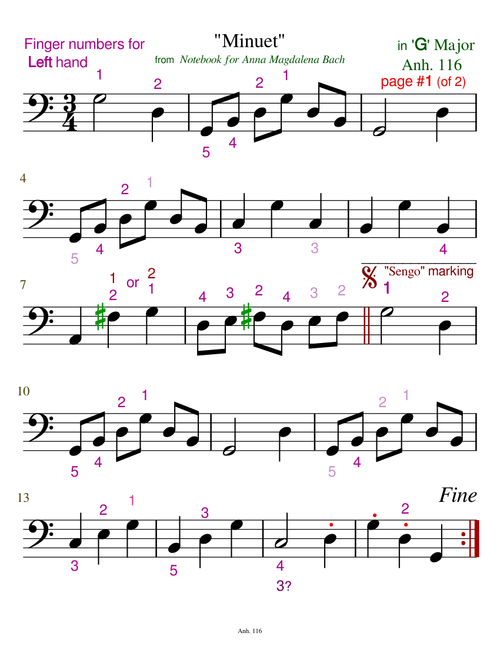 Minuet BWV Anh. 116 Left-hand (accompaniment) – from Notebook for Anna-Magdalena Bach