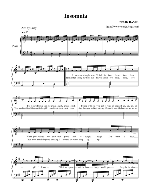 Insomnia (Arr. Unknown) - Craig David (Easy Piano)
