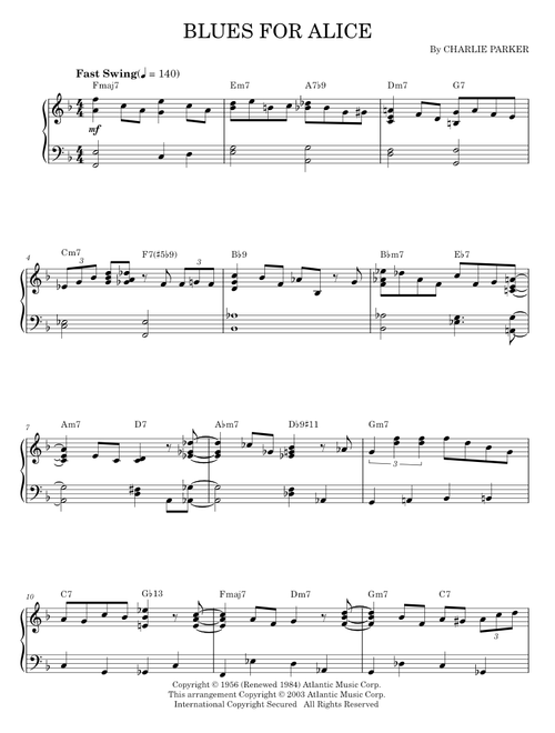 Blues For Alice - Charlie Parker, John Coltrane (Piano Solo)