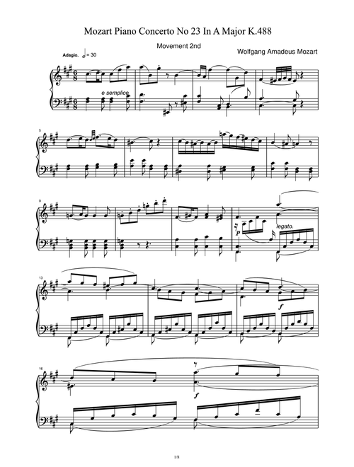 Piano Concerto No.23 in A major Movement 2 (Arr. Wolfgang Amadeus Mozart) (Piano Solo)