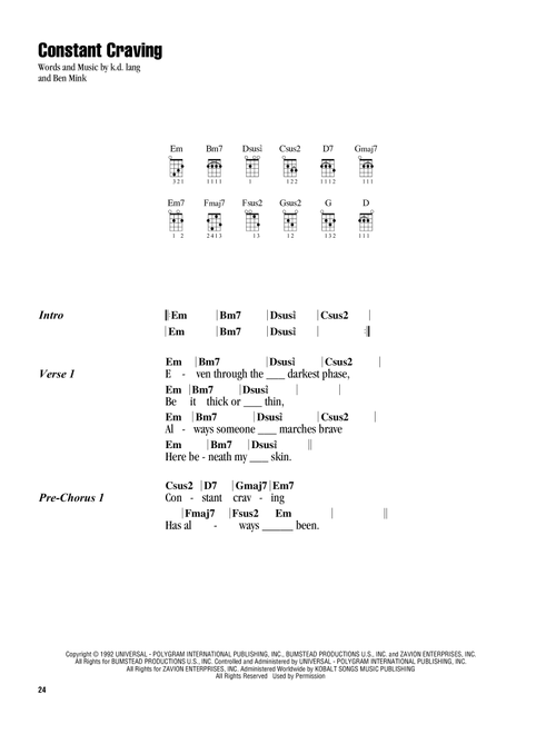 Constant Craving - kd lang (Ukulele Chords-Lyrics)