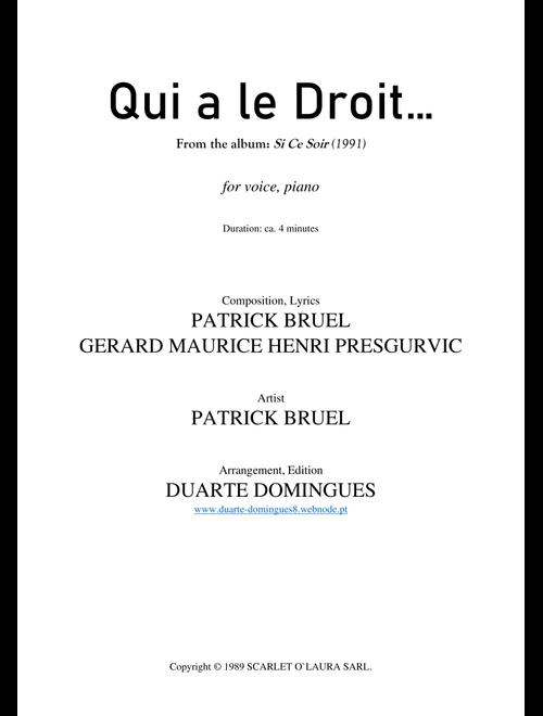 Qui A Le Droit (Arr. Duarte Domingues) - Kids United, Patrick Bruel, Enfoires Les (Piano Vocal)