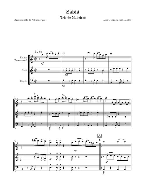 Sabiá – Luiz Gonzaga Sabiá para Trio de Madeiras – Luiz Gonzaga/Zé Dantas/Arr. Evaneto