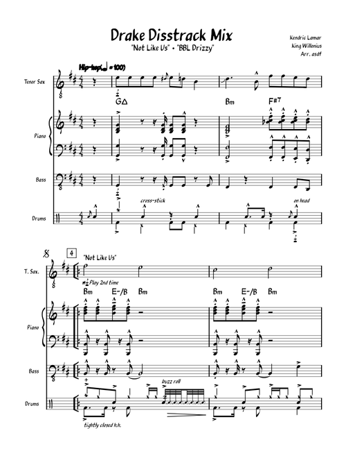 Drake Diss Mix Arr. for Jazz Combo (Not Like Us, BBL Drizzy)