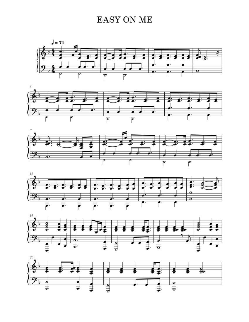 EASY ON ME – Ade Sheet Music for Piano (Solo) | MuseScore.com
