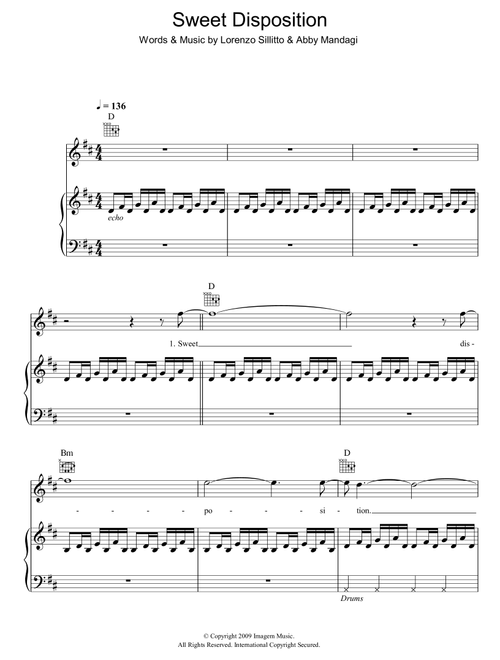 Sweet Disposition - The Temper Trap (Piano-Vocal-Guitar (Piano Accompaniment))