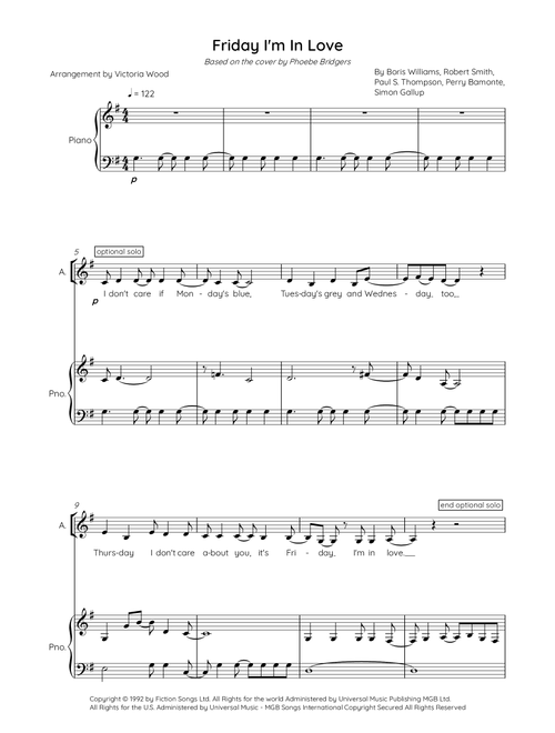 Friday I'm In Love (Arr. Victoria Wood) - The Cure (Choral, SSA)