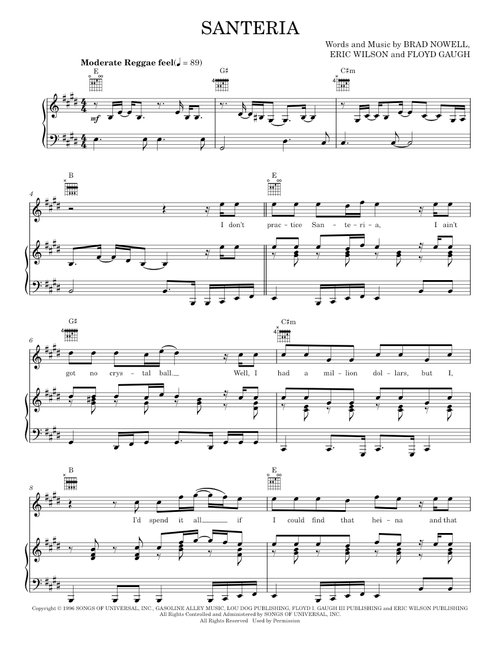 Santeria - Sublime (Piano-Vocal-Guitar)