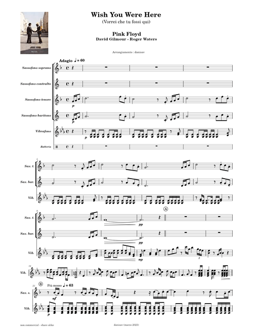 Wish you were here – Pink Floyd - 4 SAX e Vibrafono