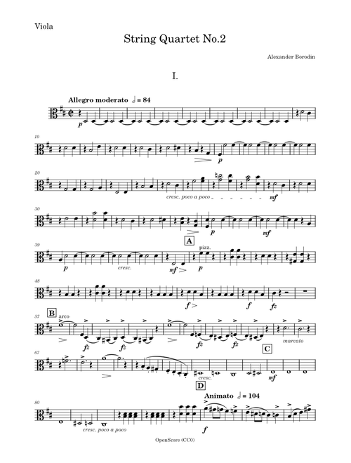 String Quartet No.2 – Aleksandr Borodin - Viola PART