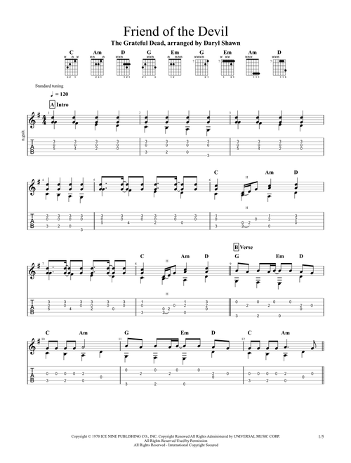 Friend Of The Devil (Arr. Daryl Shawn) - Grateful Dead (Guitar Tab)
