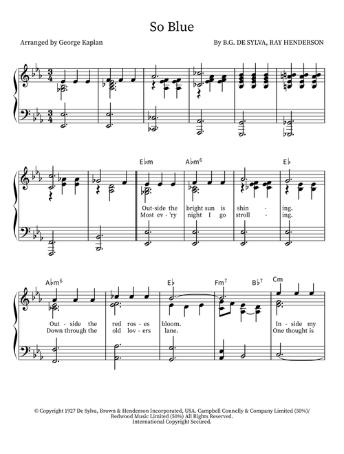So Blue (Arr. George Kaplan) - Lew Brown (Piano Vocal)