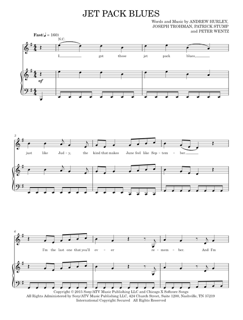 Jet pack blues - Fall Out Boy (Piano-Vocal-Guitar)