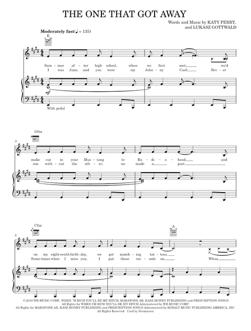 The one that got away - Katy Perry (Piano-Vocal-Guitar)