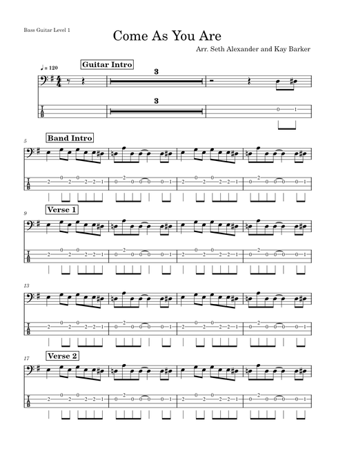 Come as you are – Nirvana - Bass Guitar Level 1