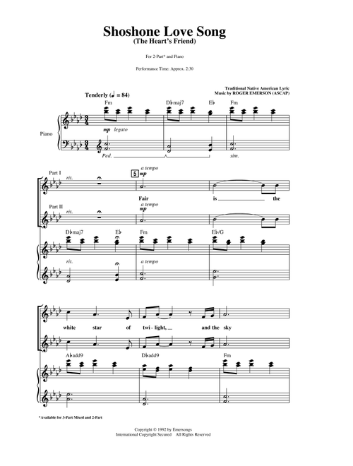 Shoshone Love Song (The Heart's Friend) - Roger Emerson (Choral, 2-Part)