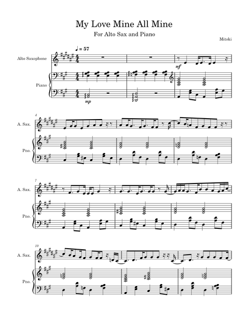 My Love Mine All Mine – Mitski (Piano and Alto Saxophone duet)