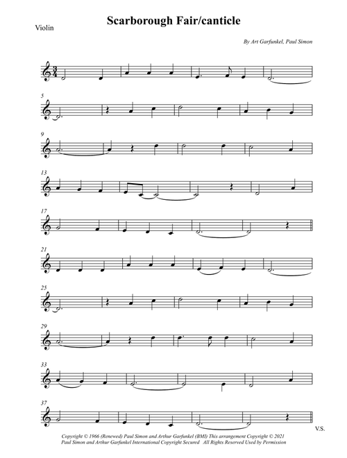 Scarborough Fair/canticle (Arr. Wesley S. SIlva) - Simon & Garfunkel (Violin Solo)