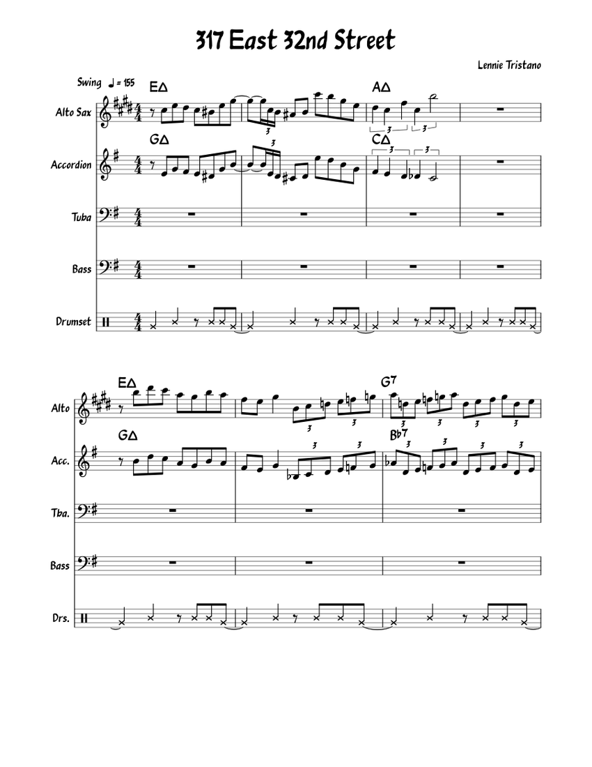 317 East 32nd Street Sheet Music with Chords for Accordion, Tuba